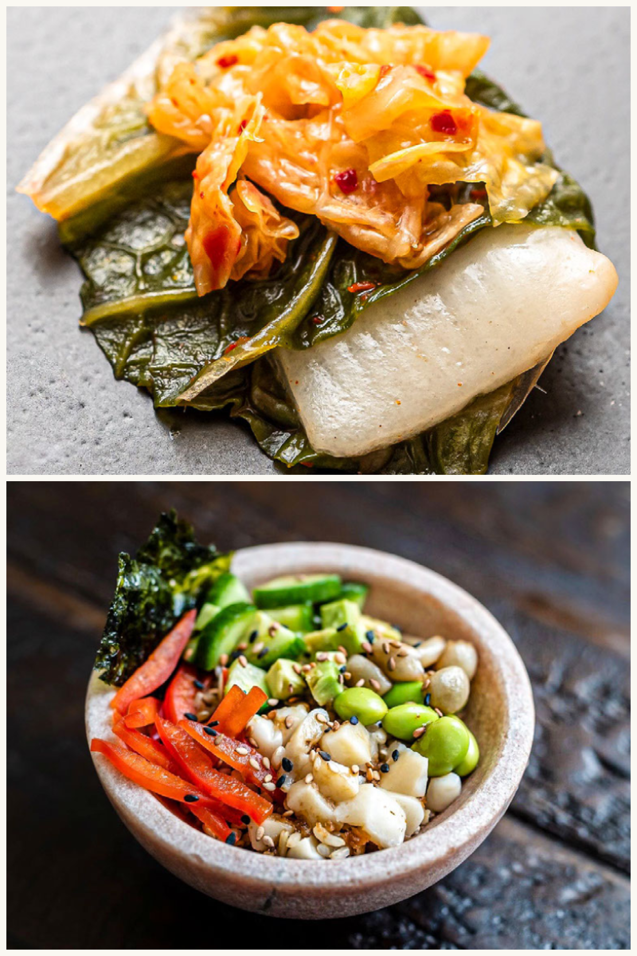 Two pictures of cultured yellowtail dishes