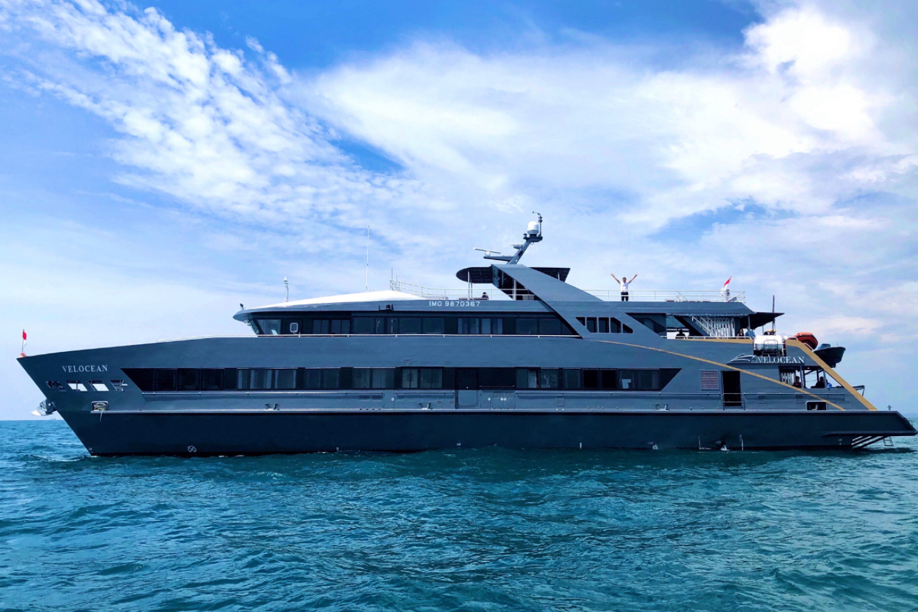 A large yacht on the water