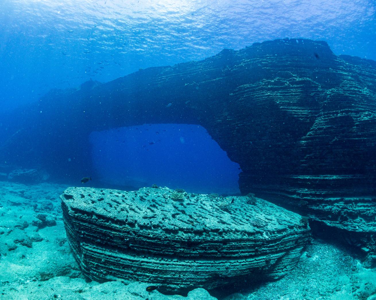 Rock formation underwater in Kauai, Hawaii 