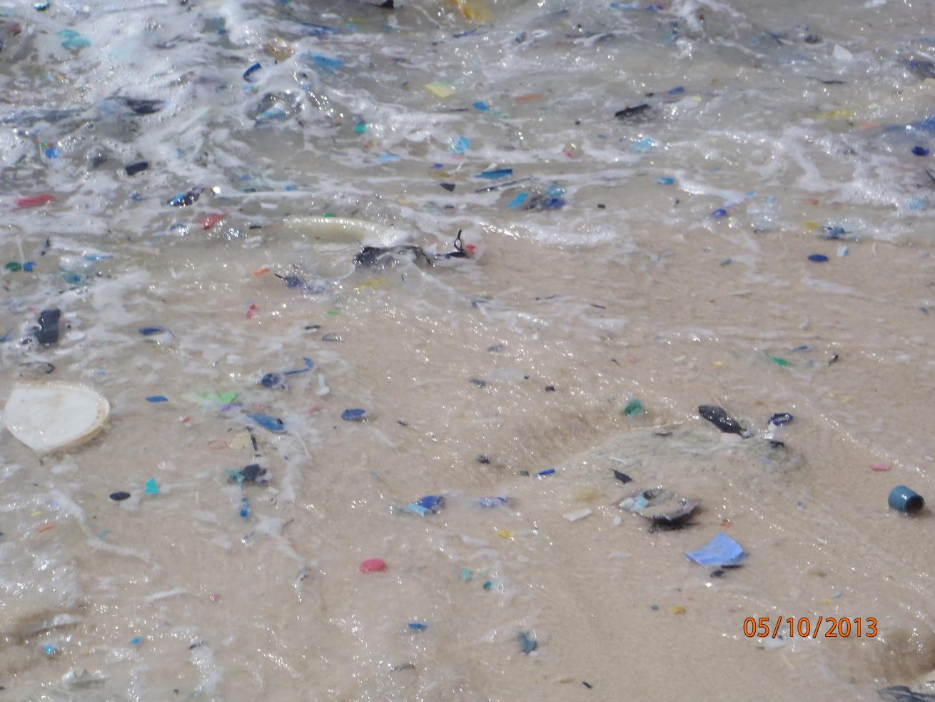Plastic fragments washing in the surf on Christmas Island, in the northeastern Indian Ocean.