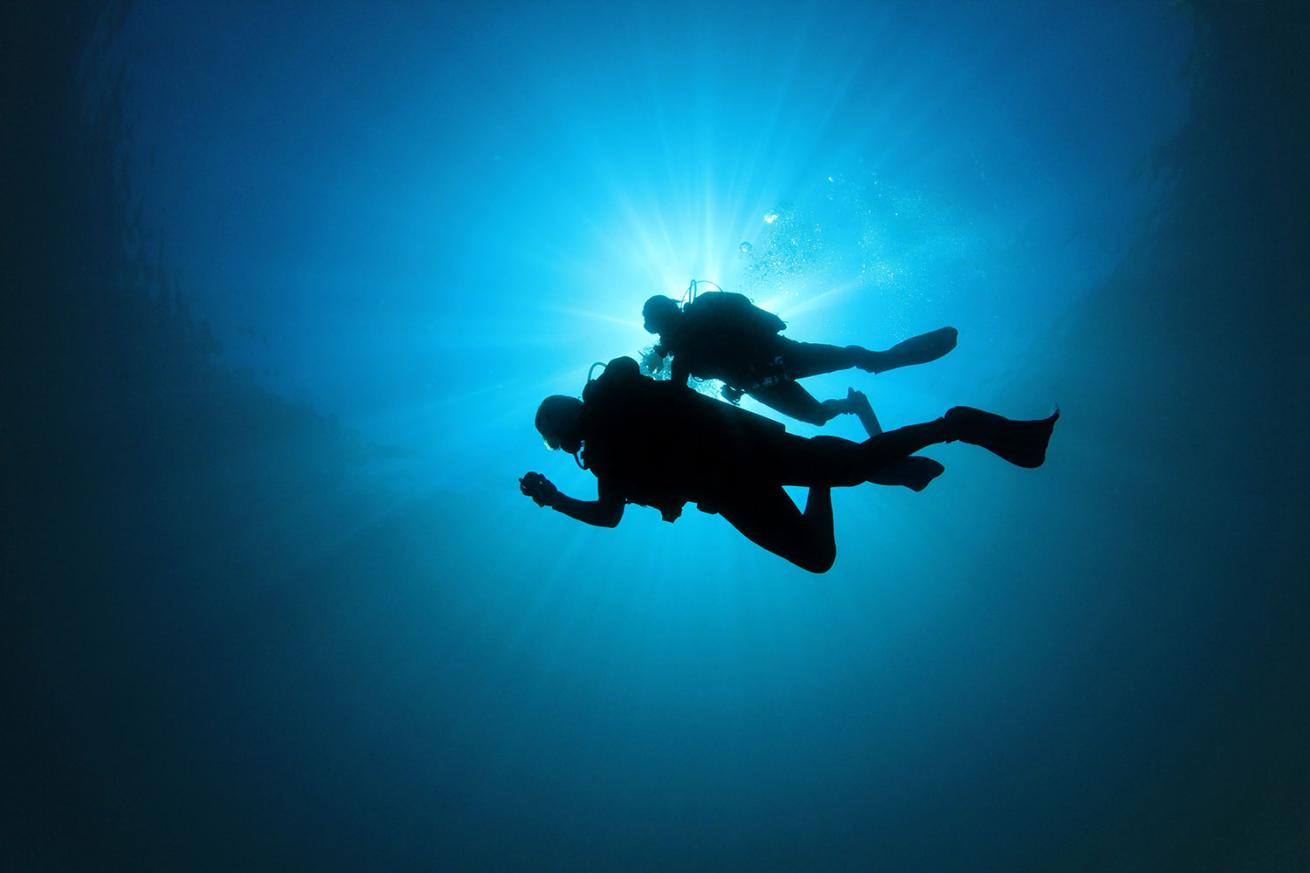 Scuba divers silhouette