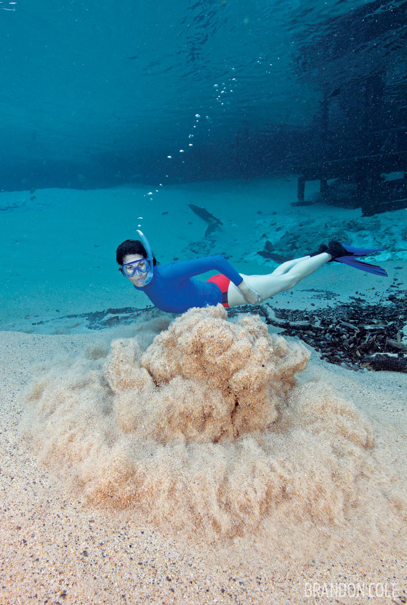 Sand volcano underwater in the Rio Olho d’ Agua, Brazil