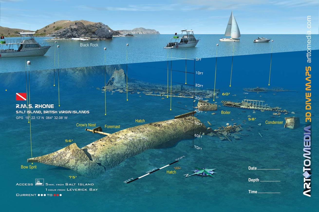 ArtToMedia Map of the RMS Rhone is the BVIs
