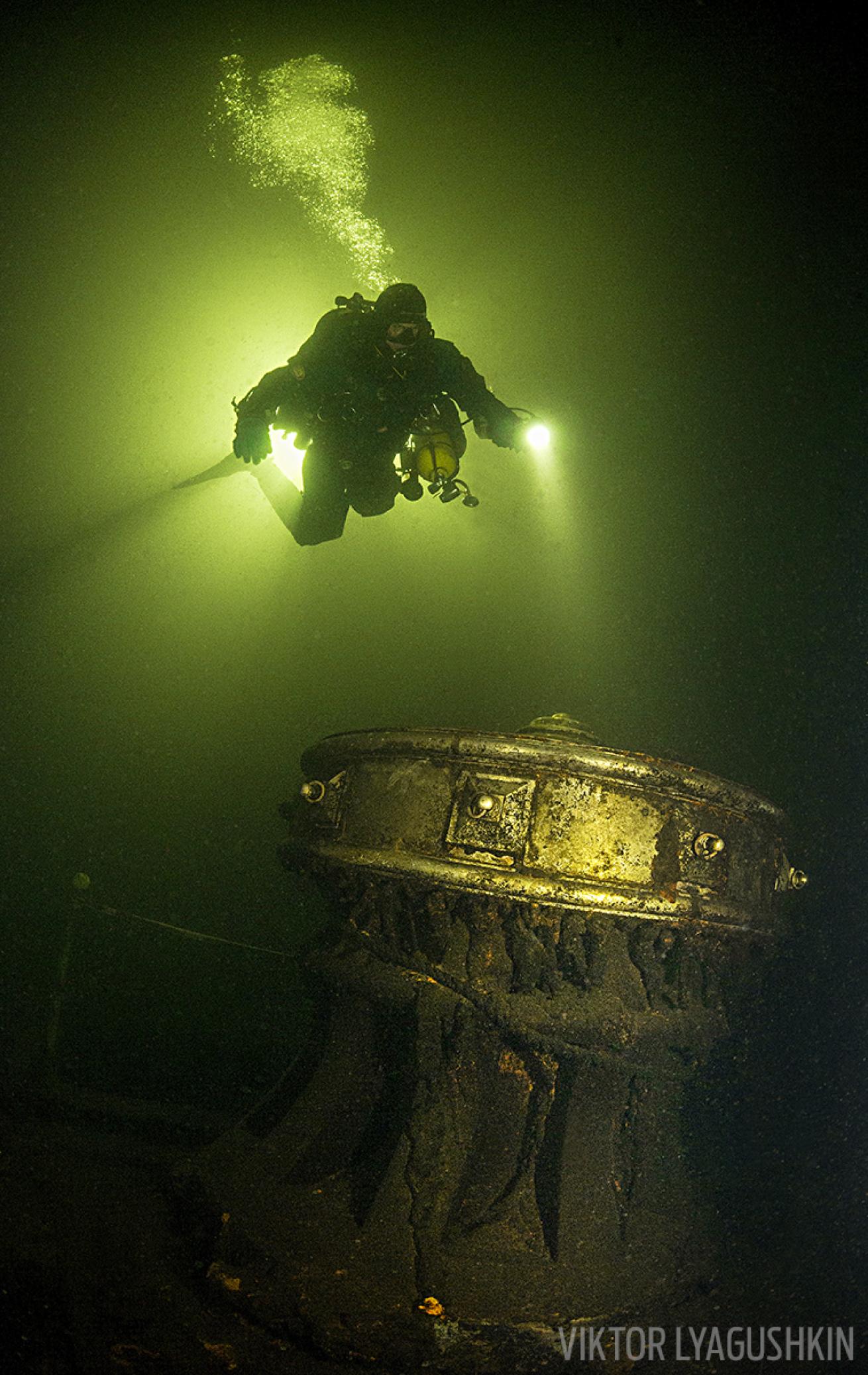 Scuba Diver Green Water Baltic Sea