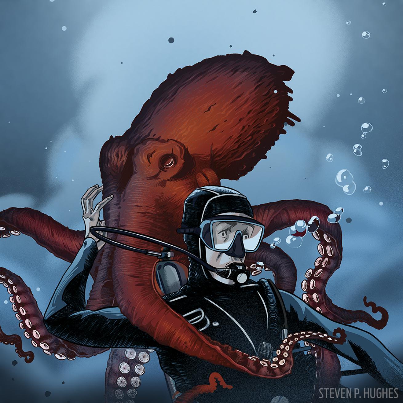 giant pacific octopus attack