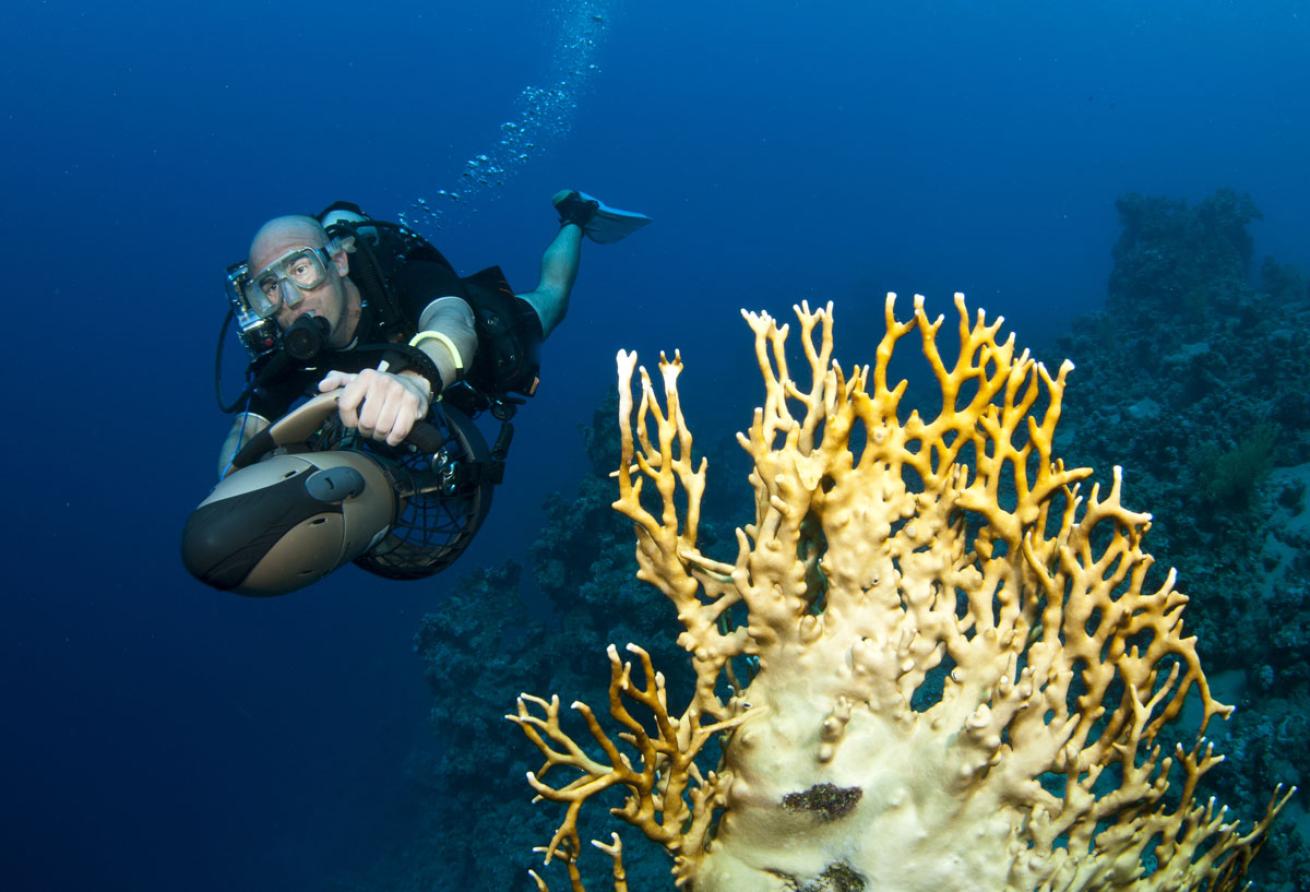 Scuba Diver on Underwater Scooter