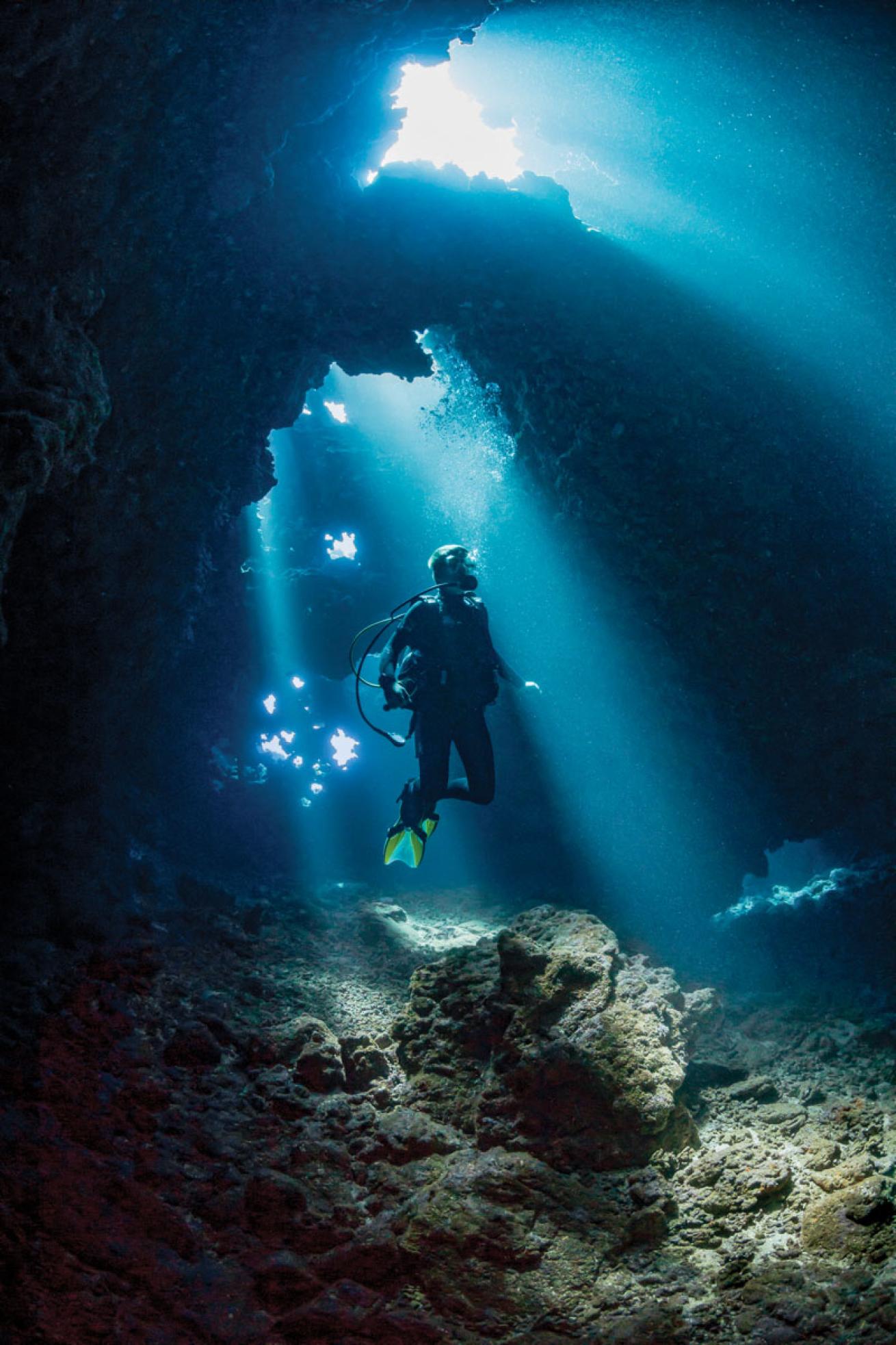 Scuba Diver in Lanai Cathedrals 