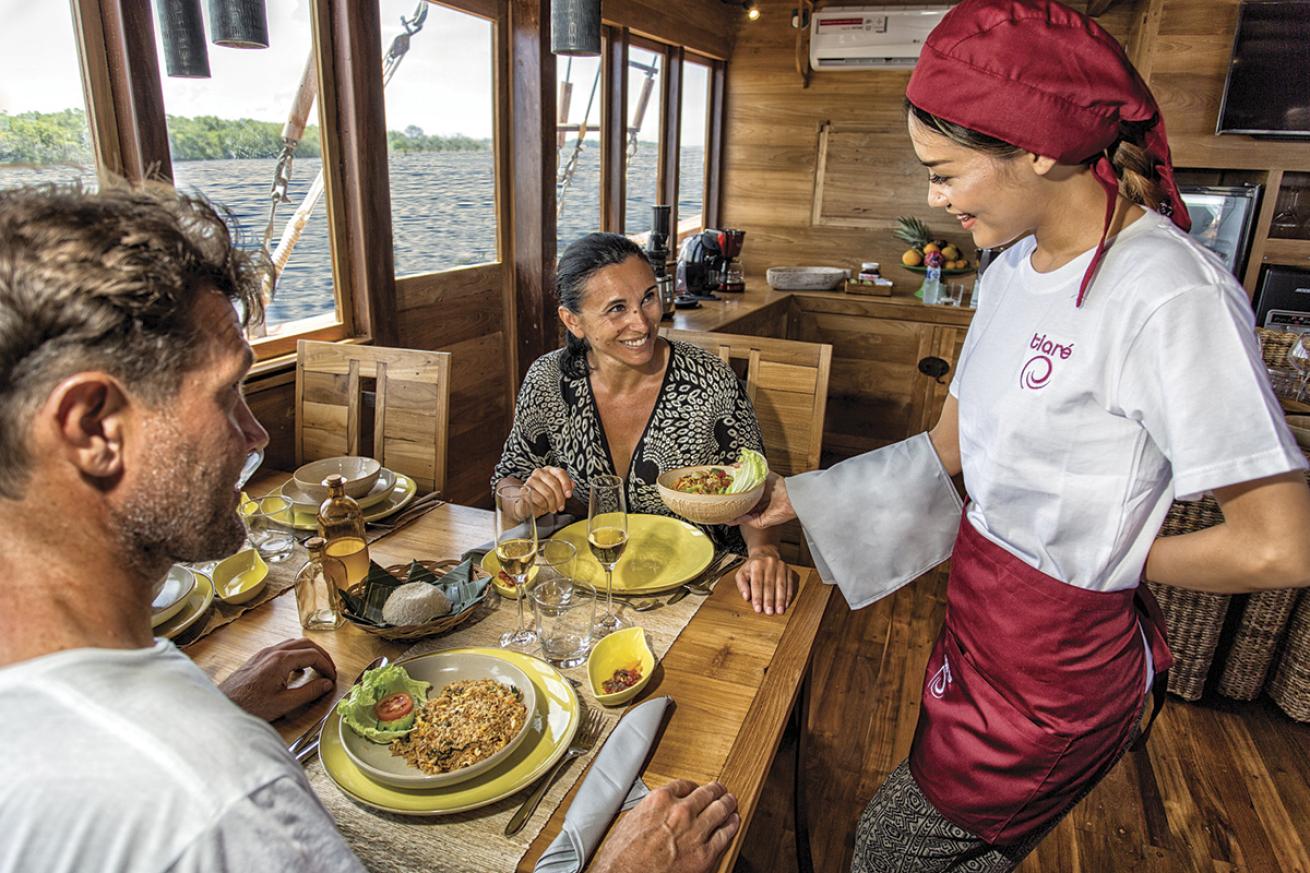 Dinner on a scuba liveaboard