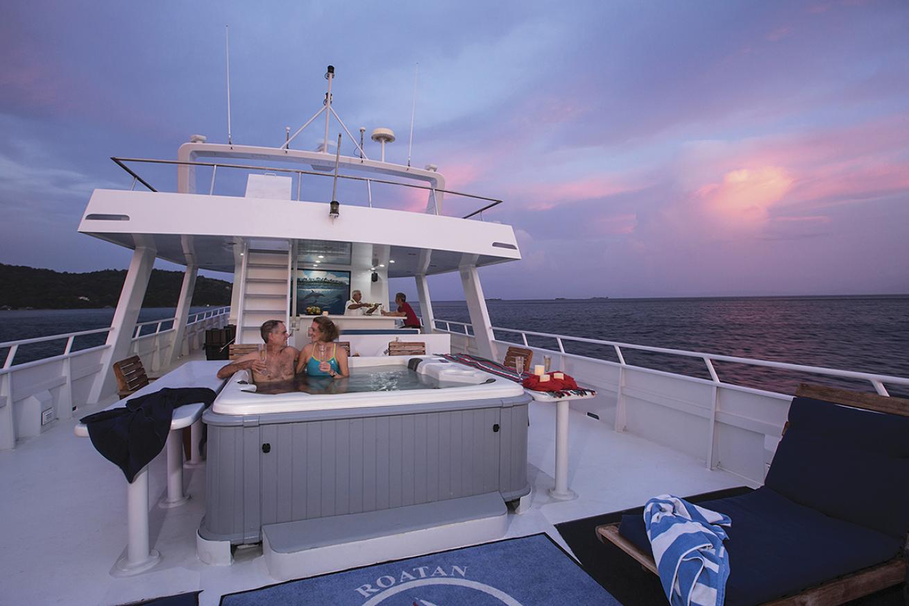 Scuba liveaboard with a hot tub