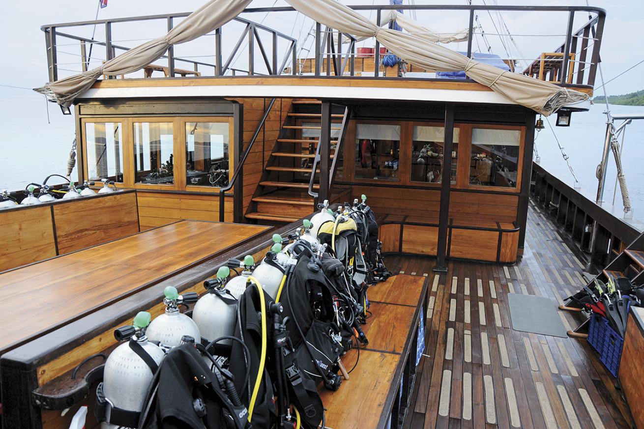 Scuba tanks on a liveaboard boat