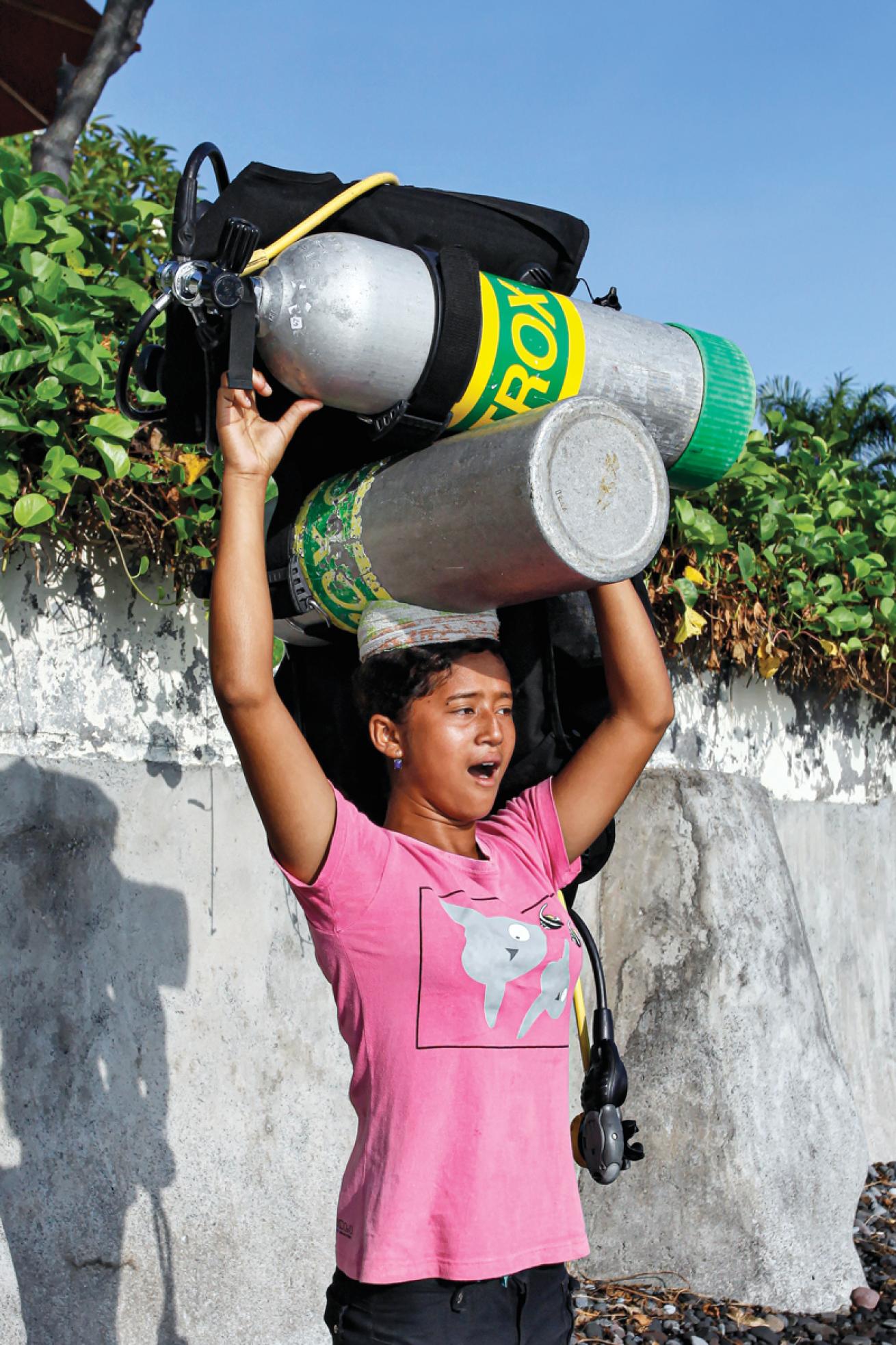 Diver with Nitrox Tanks Indonesia 