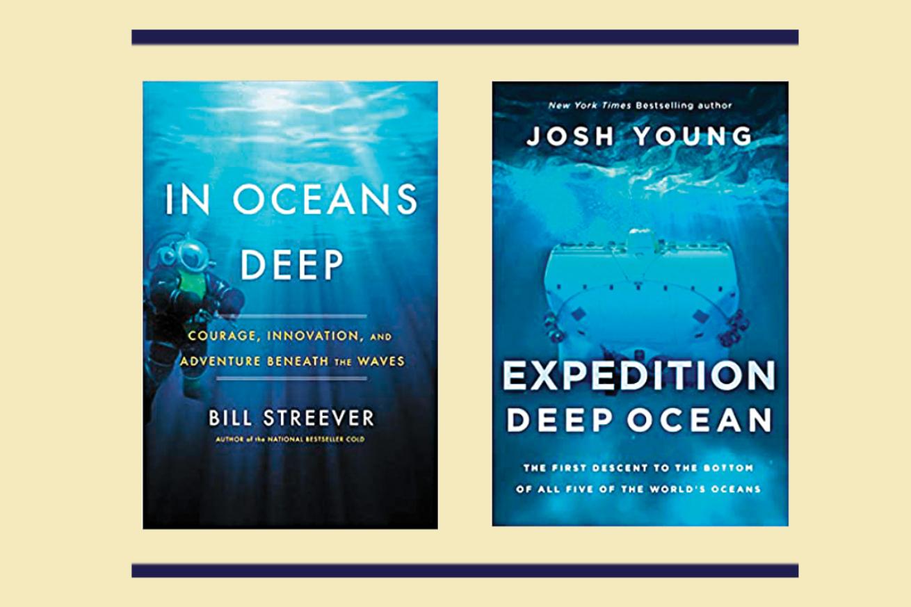 Two book covers on a yellow background