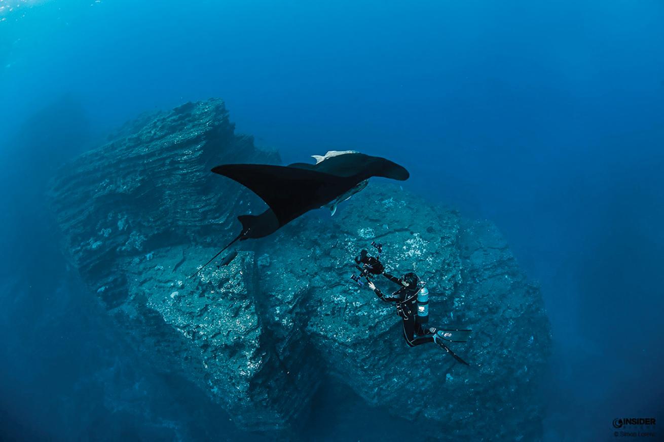 Erick Higuera Filming Manta Ray Underwater