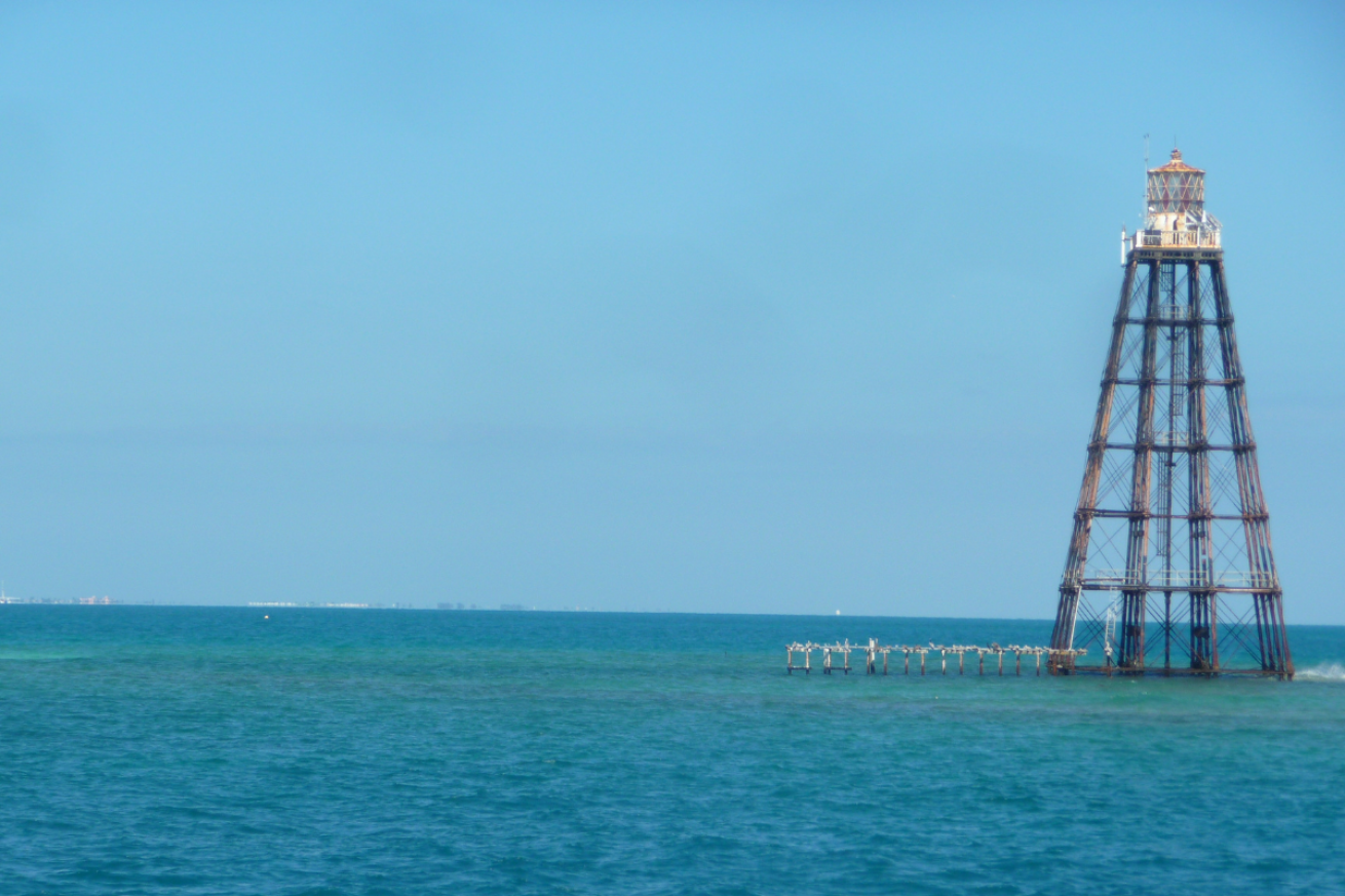 Large lighthouse structure in water