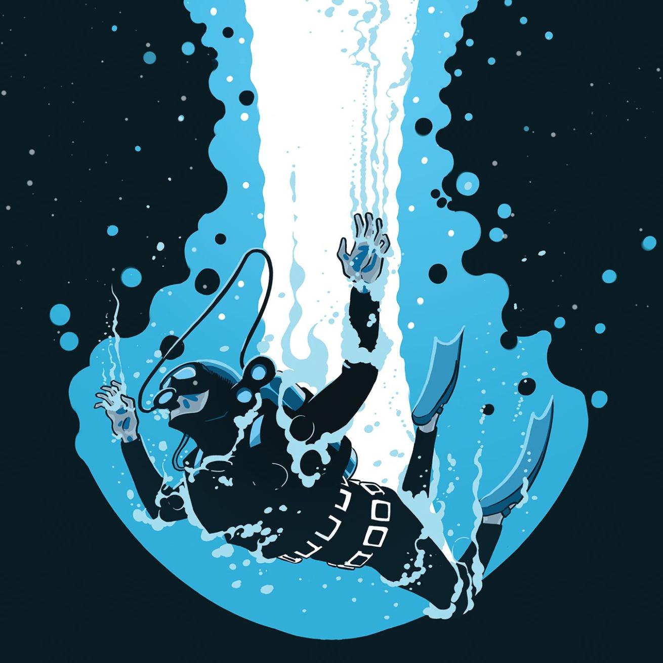 Illustration of a diver descending