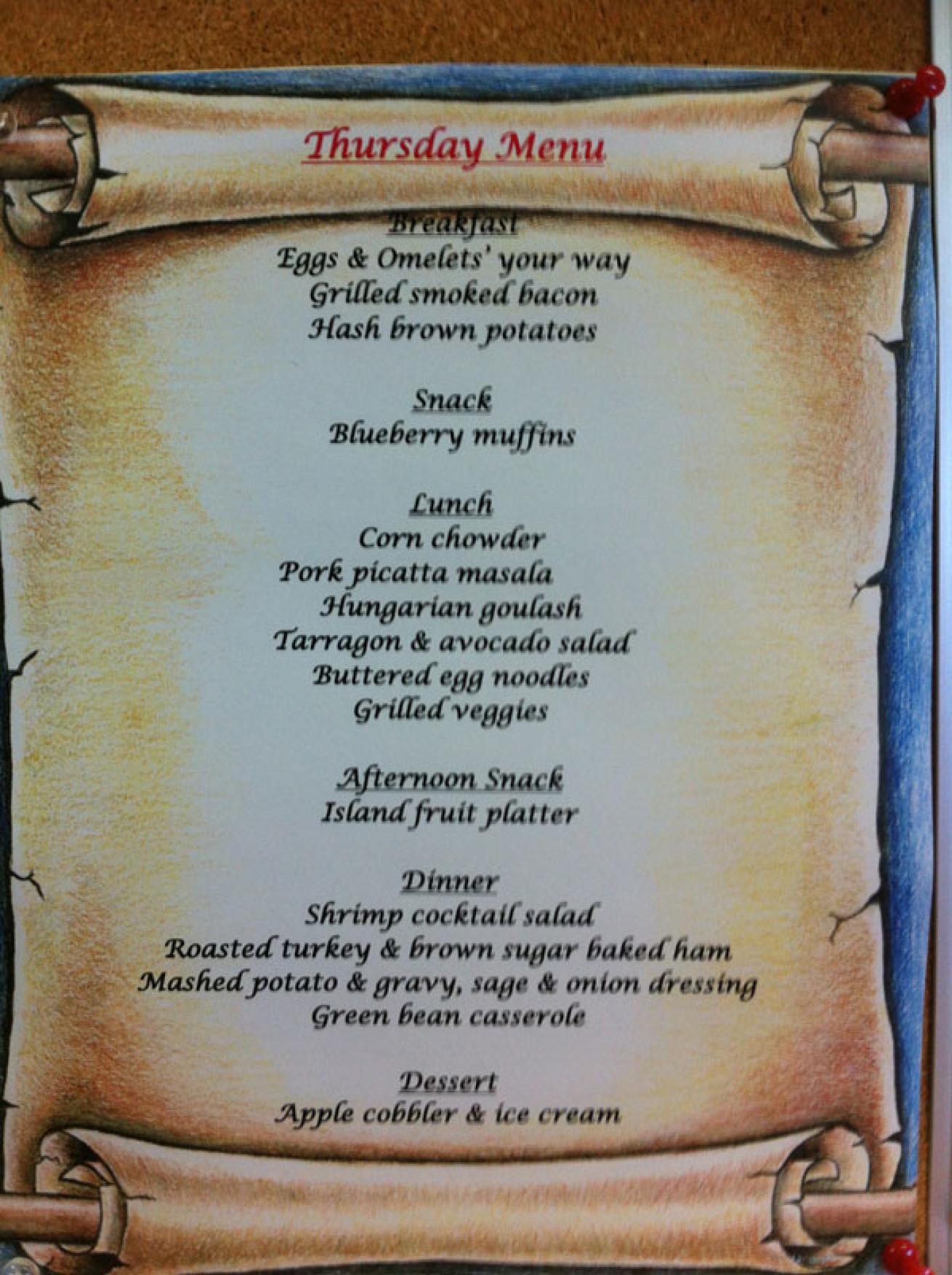 Dinner menu