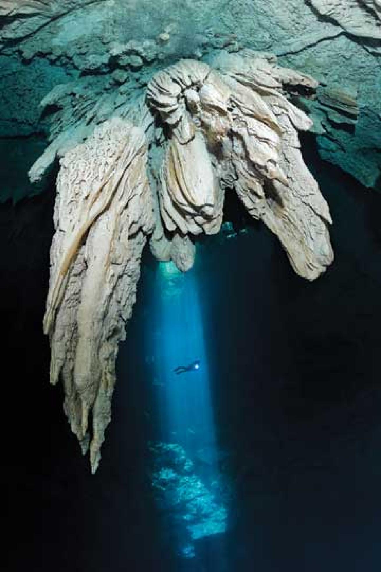 scuba diving The Pit cenote in Mexico