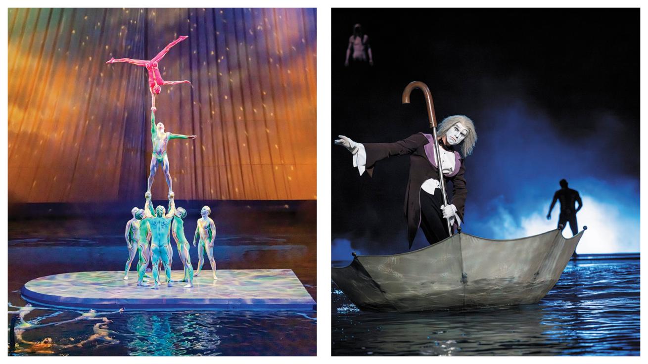“O” features a moving stage floor that can submerge to 17 feet. Performers are all scuba certified and rely on safety divers for their underwater stunts.