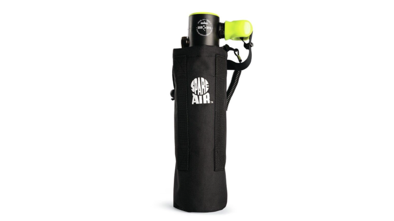 A black and yellow oxygen tank