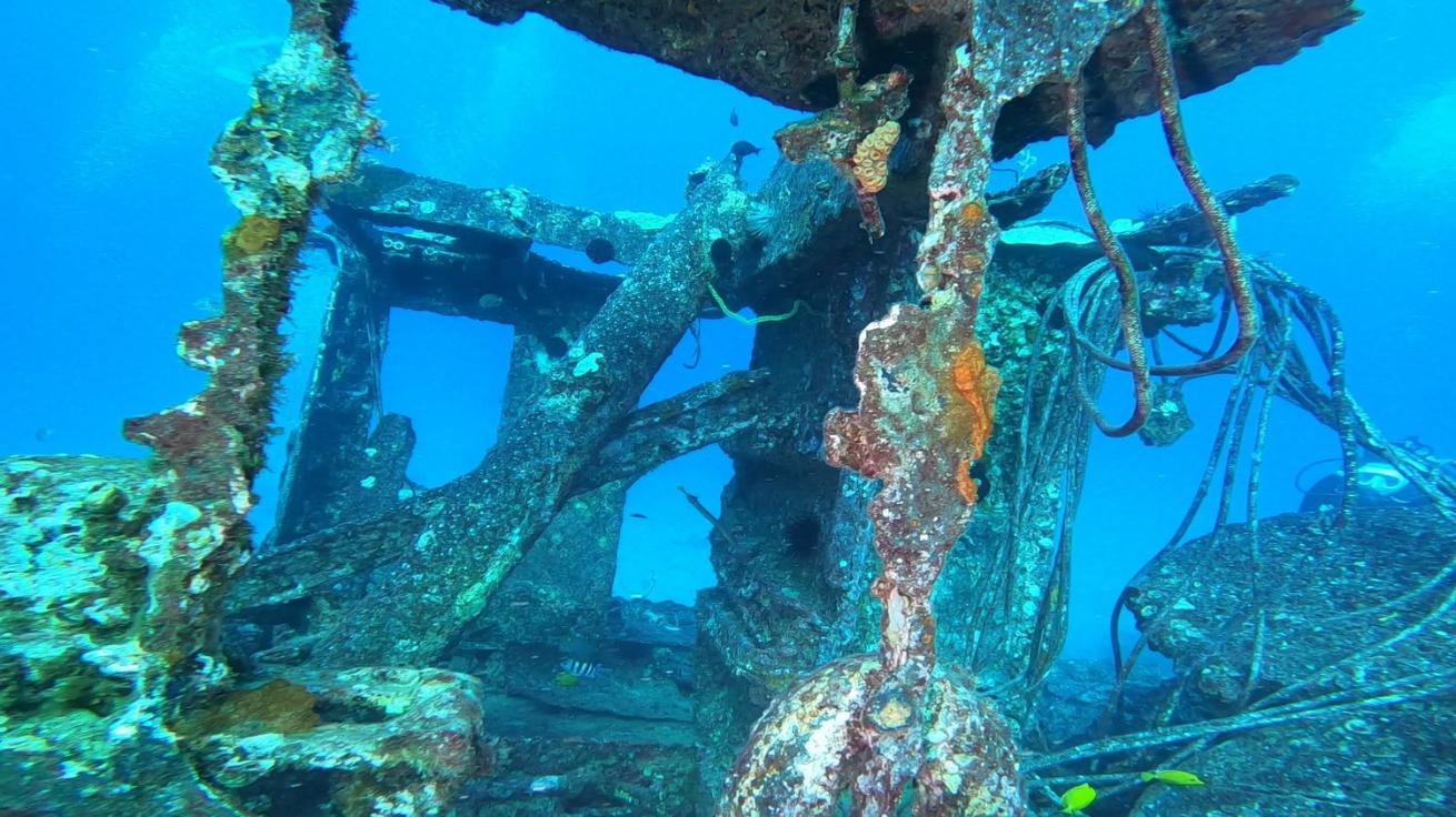 An underwater wreck in Hawaii.