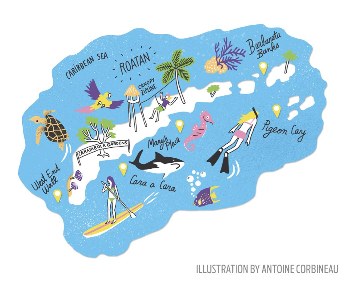 Roatan scuba diving site map
